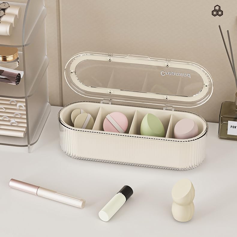 Clear Acrylic Makeup Brush Holder Organizer With Lid - Cosmetic Storage Case Display for Vanity and Sponges