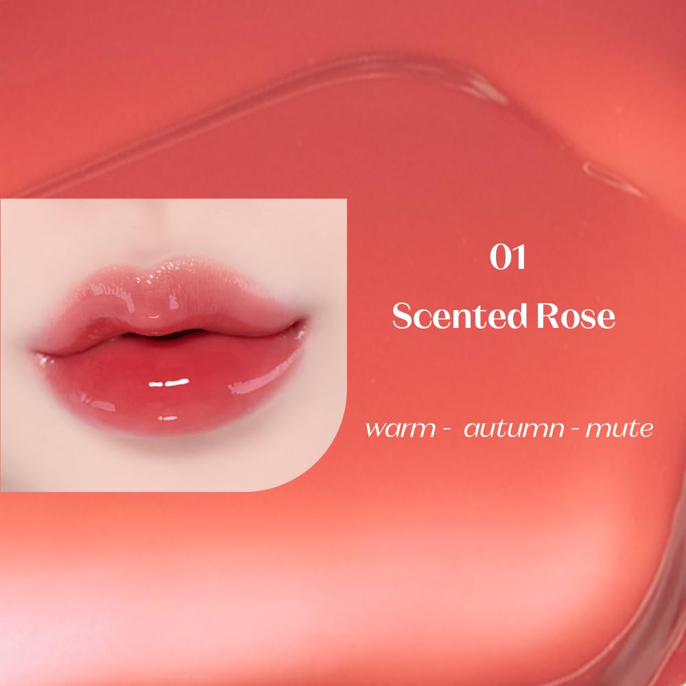 ETUDE Over Glowy Lip Stain Tint #1 Scented Rose | Non-Sticky Vegan Lip Tint | Moisturized & Long-lasting Lip Gloss | Daily Tint for Dry Lips K-beauty
