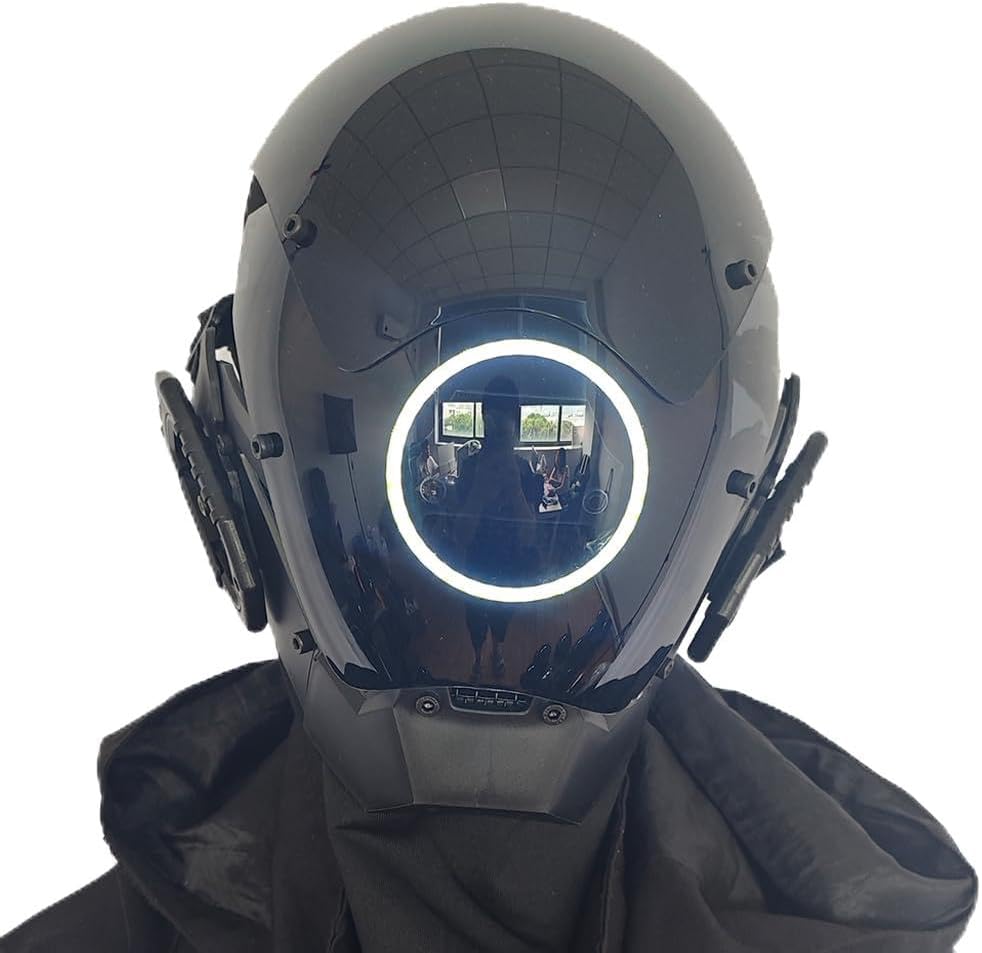 KYEDAY Punk Mask Cosplay for Men, LED Round Light Mask for Women Cosplay Halloween Fit Party Music Festival Accessories