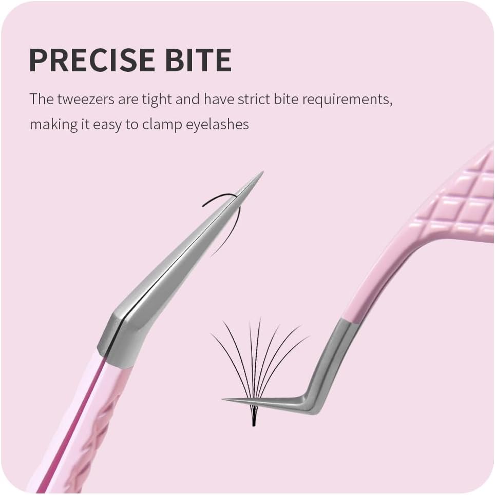 Eyelash Extension Tweezers,Fiber Tip Grip Boot Volume Lash Tweezers,Professional Pointed Lash Extension Tweezers for Easy Lash Application and Removal(2Pcs-F06/08)