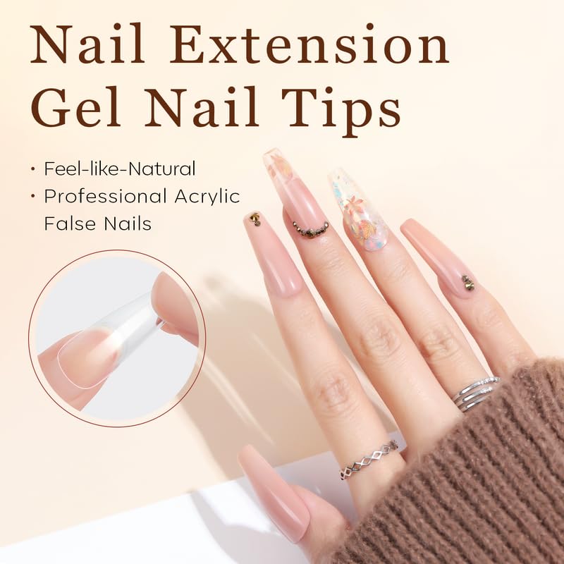Modelones Long Coffin Nail Tips - 500Pcs Pre-shaped Half Matte Full Cover Fake Nails Gel Tips Acrylic Press on Manicure Extension DIY 10 Sizes