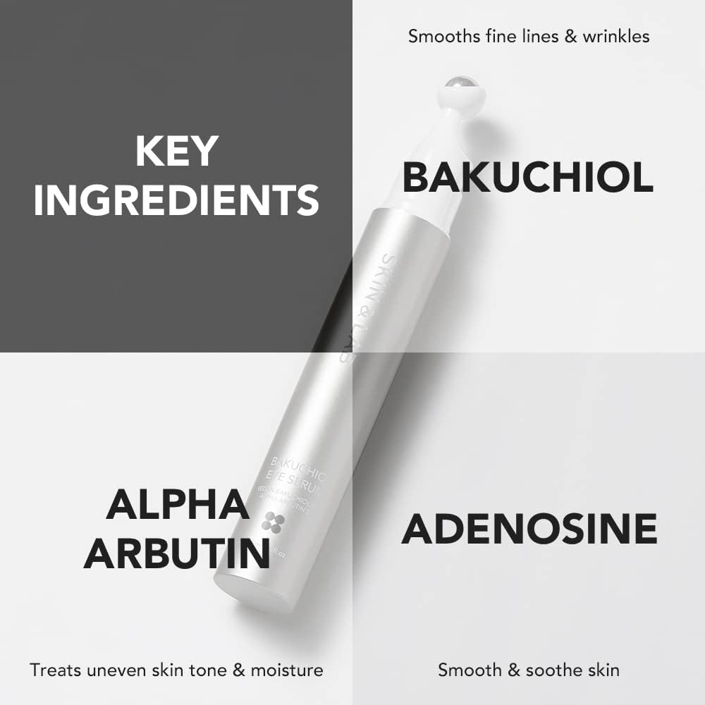 [SKIN&LAB] Bakuchiol Eye Serum with Caffeine, Roll-on Korean Under Eye Serum, Anti-Aging Wrinkle Care for Fine Lines, vegan, cruelty-free, 0.5 fl. Oz