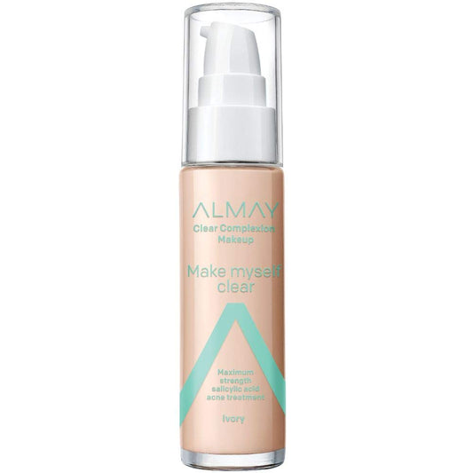 Almay Foundation, Acne Face Makeup with Salicylic Acid, Face Makeup with Skincare Ingredients, Matte Finish, Hypoallergenic, Cruelty Free, Dermatologist Tested Foundation, 100 Ivory, 1 Oz