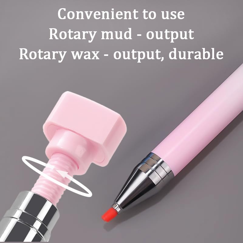 WOKOTO 1 PCS Nail Art Rhinestone Picker Pens With 1 Box Spare Silicone Clay Tool Pink&White Gradient Rotating Push Nail Diamond Art Painting Dotting Pen Refillable Wax Pen For Nails Gems Picker Tool