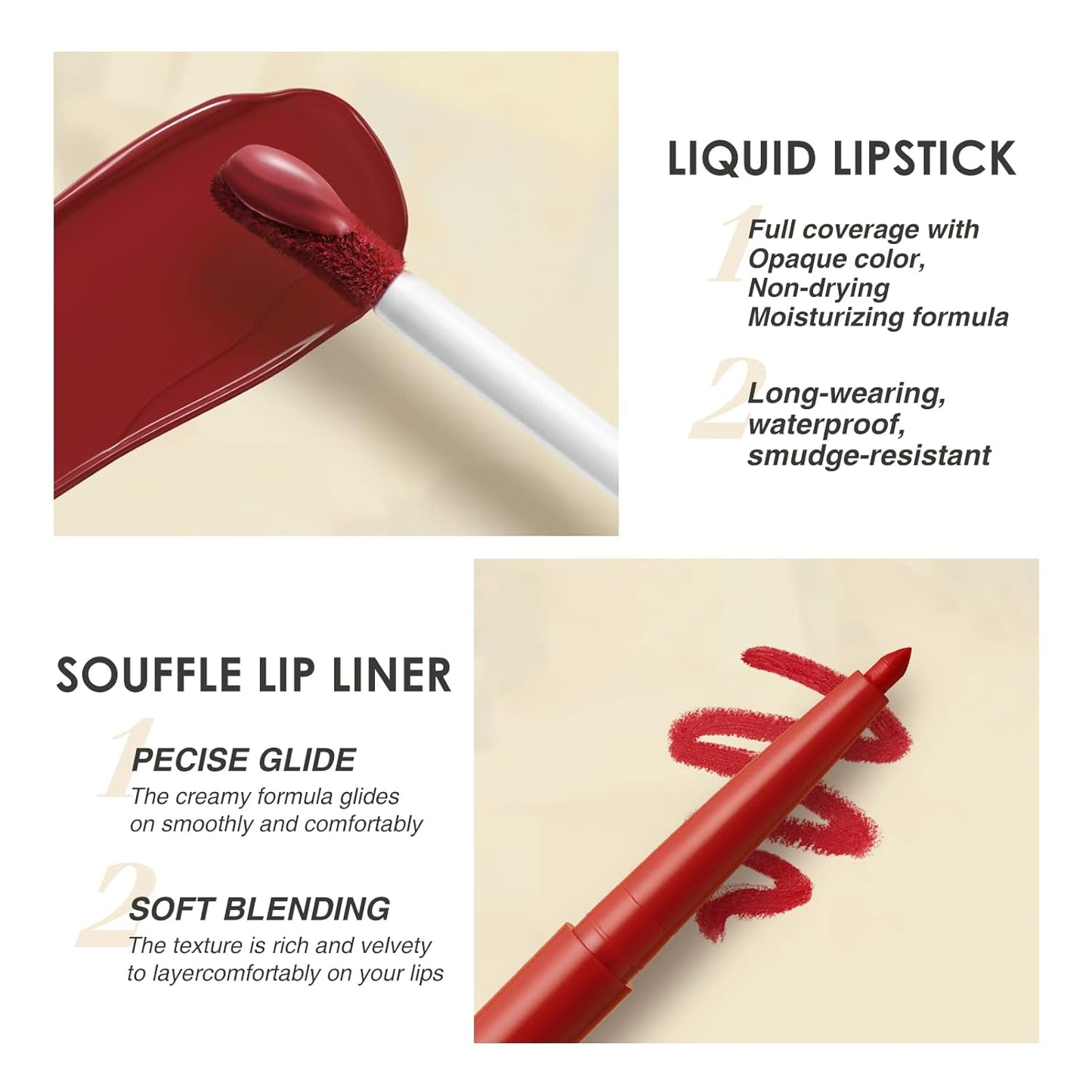 BestLand 6Pcs Matte Liquid Lipstick + Lip Liner Pens Set, One Step Lips Makeup Kits Pigment Velvety Nude Lip Stain Waterproof Long Wear Lip Gloss Make up Gift Set (Natural Allure Bundle)