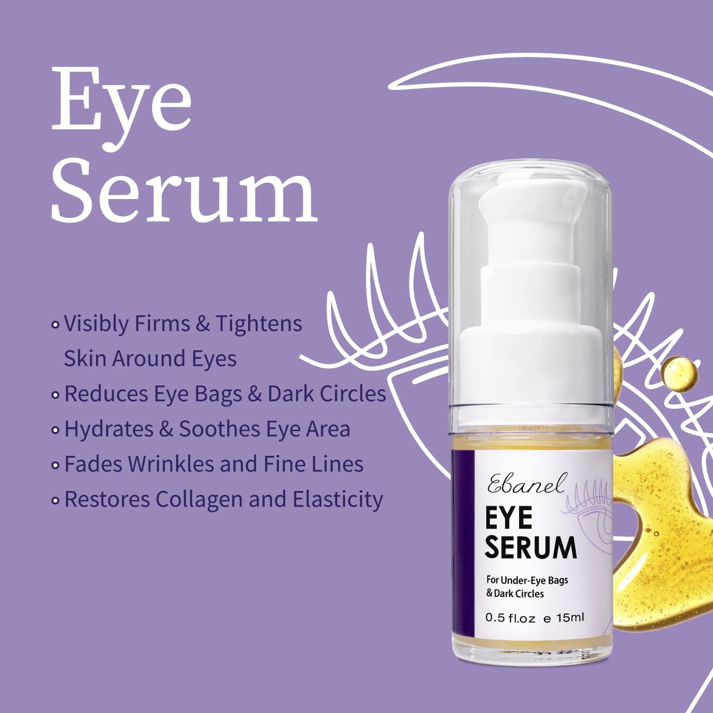 Ebanel Peptides Eye Serum, Dark Circles Under Eye Treatment for Women and Men, Under Eye Bags Puffiness Remover, Eye Lifting and Firming Serum with Wine Extract, Lavender Extract, Olive Leaf Extract