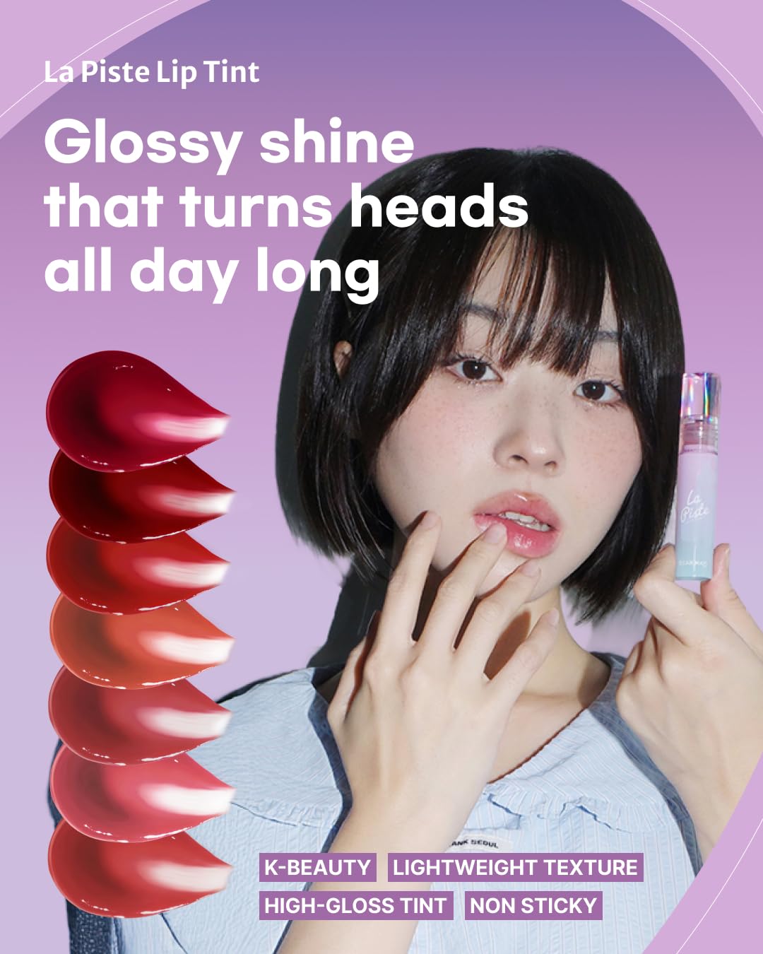 DEARMAY LA PISTE LIP TINT LP03 Romantic 0.14 oz. long lasting lip stain with glossy finish and lightweight texture, non sticky, hydrating formula with no flaking and glassy vivid tint, korean makeup