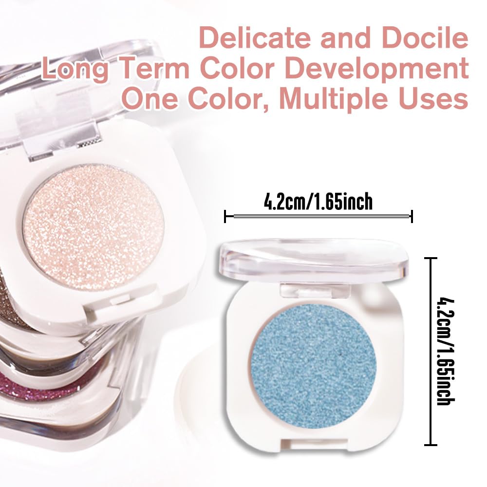 Sky Blue Metallic Eyeshadow Palette for Women, Single Monochrome Eye Shadow Makeup, Shiny Pressed Powder, Blendable Natural sombras para ojos, Holographic,Vegan,Travel -32
