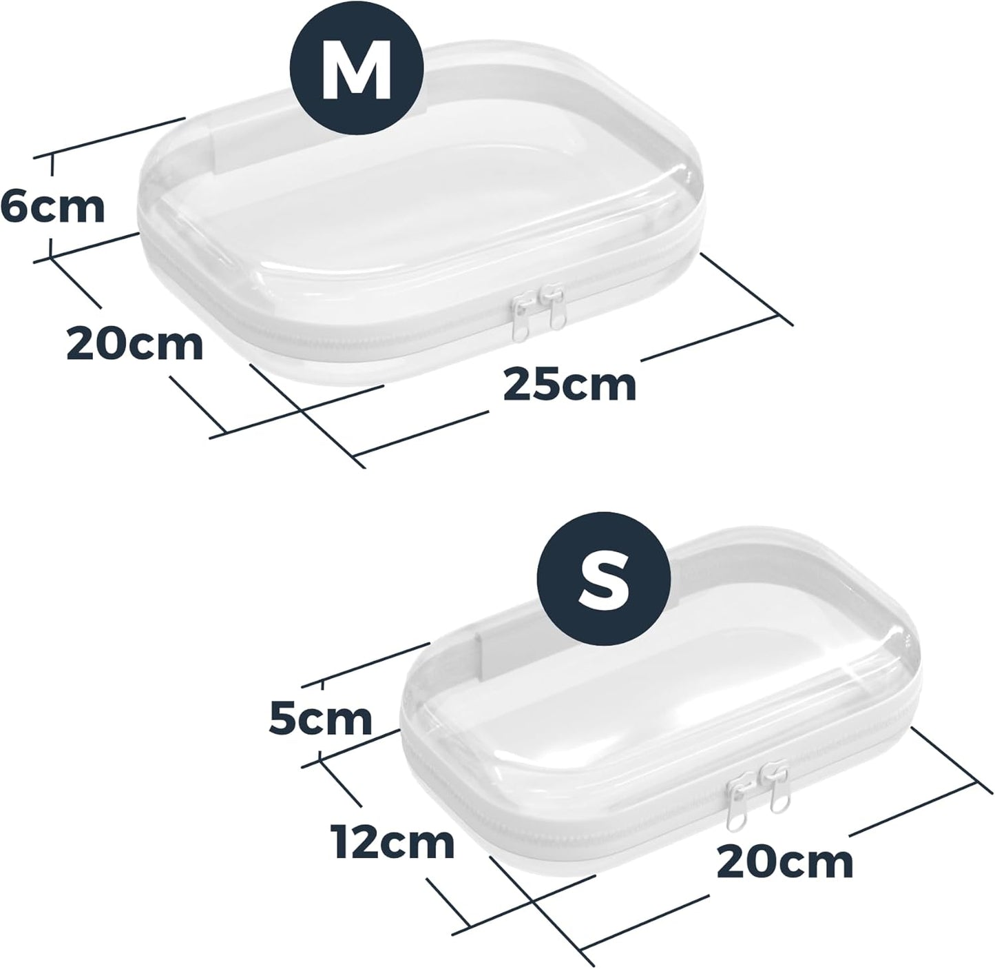 Extra Large 13.7" Durable Clear Hard Shell Zipper Case 6 Pack, 2x Large, 2x Medium, 2x Small, Clear Travel Makeup Case, Hard Plastic Travel Toiletry & Cosmetic Bag, Toy & Make Up Organizer Pouch