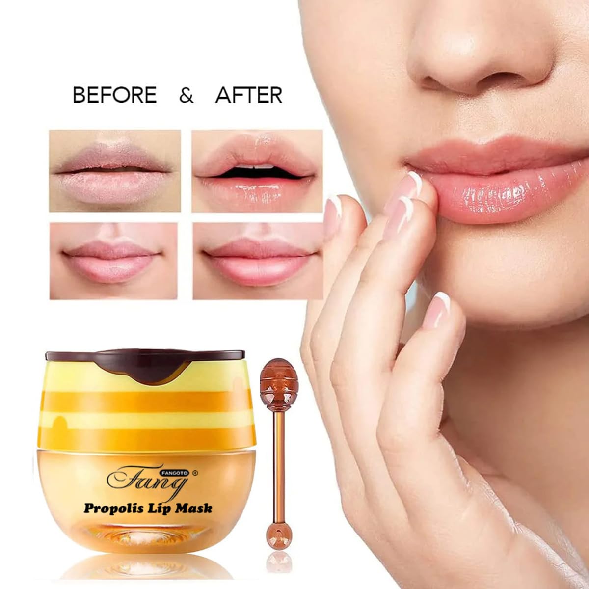 4 PCS Bee Lip Balm Honey Pot,Lip Mask Propolis Moisturizing,Prevention Dry and Cracked Lip Scrubs Exfoliator Lip Wrinkle Skin Care Products (Honey & Strawberry & Watermelon & Apple Lime)