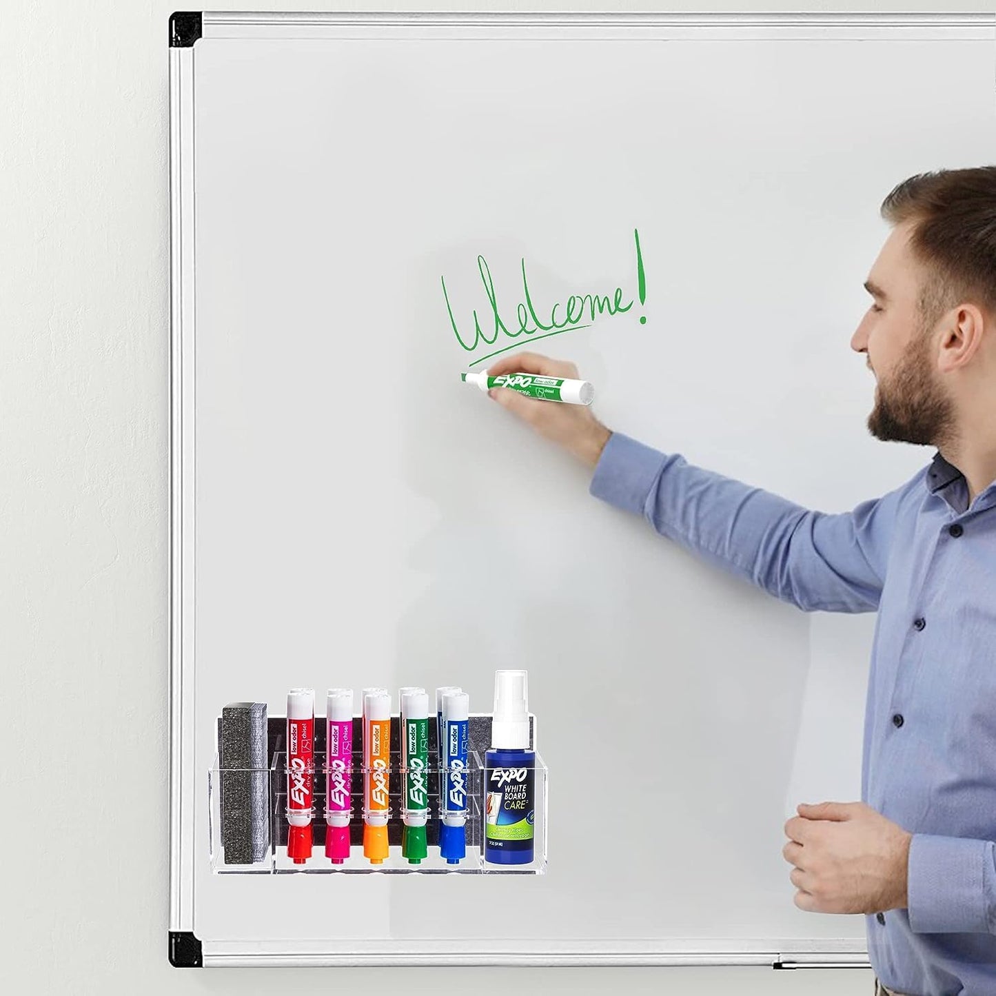 HBlife 2 Pcs Acrylic Magnetic Dry Erase Marker Holder for Whiteboard, Wall Mount 10 Slots Magnet Pen Pencil Holder for Fridge Refrigerator, Locker Organizer Accessories for Classroom Office, Clear