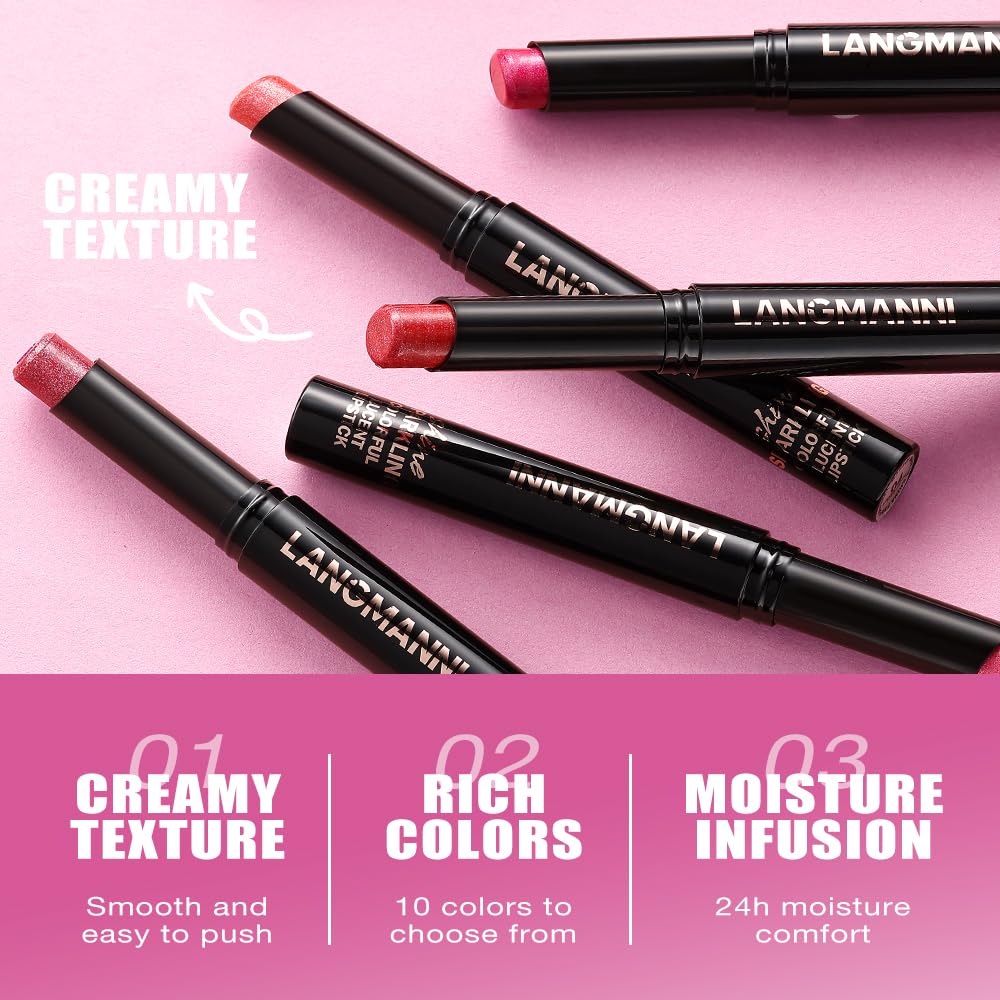 Jolilab 2Pcs Sparkling Lipstick Lip Gloss Long Lasting Waterproof Moisturizer Lip Balm Glitter Shimmer Metallic Lipstick, Diamond Shiny Bold Glow Goth Lipstick for Women Girls,Non-sticky(05+06