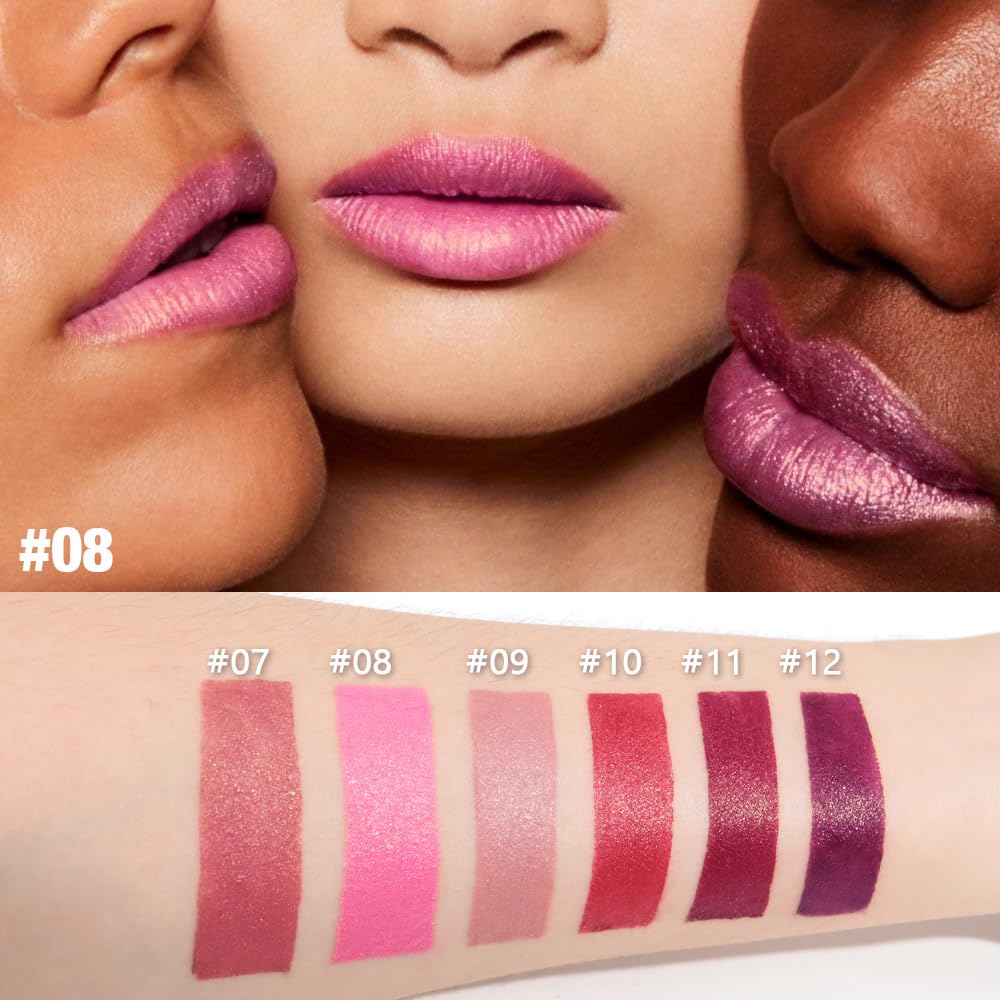 Pink Purple Metallic Lipstick for Women,Lightweight Shimmer Frosted Lipstick,Glitter Lip Gloss Stain Long Lasting Waterproof Smudge Proof 24 Hour Full Coverage Lip Makeup,Vegan