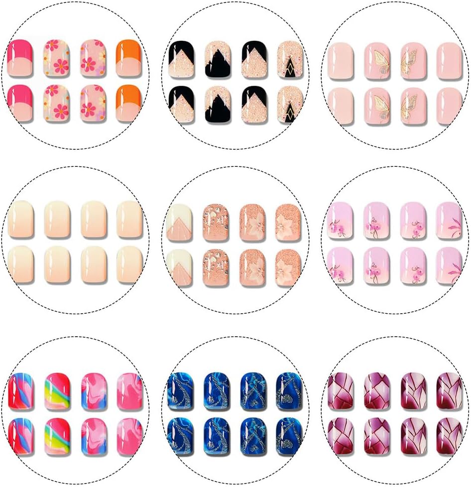 Semi Cured Gel Nail Strips with Butterfly Designs Gel Nail Stickers Glitter Full Cover Nails Wraps Need UV/LED Light with 2 Prep Pads 1Wooen Stick 1Nail File for Women 20Pcs