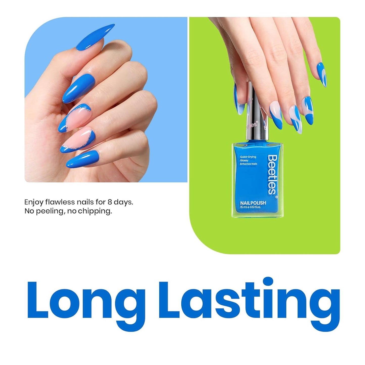 Beetles Blue Nail Polish 1Pcs 15ml Paulina Lapis Blue Color Fingernail Polish-Fast Drying & Long Lasting Nail Polish for 4th of July Nail Salon-Quality Results