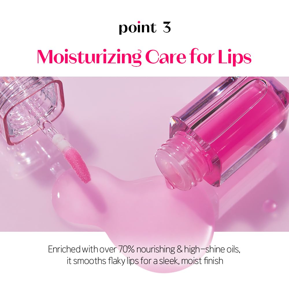 ETUDE Dear Darling Oil Tint #3 Neon Pink 4.2g | High Moisturizing and Strong Hydrating Lip Oil/Lip Gloss | Smooth and Moist Lips | Non-Sticky Lip Oil Tint For Dry Lips | K-beauty
