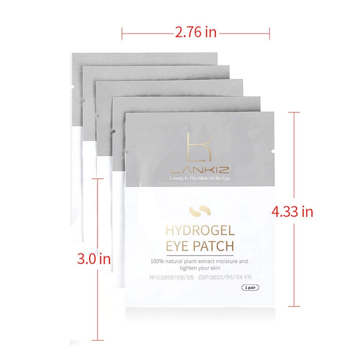 LANKIZ 100 Pairs Under Eye Gel Pads for Lash Extensions, 100% Natural Plant Extract, Collagen Hydrogel, Lint-Free, Moisturizing, Reduces Dark Circles and Eye Puffiness