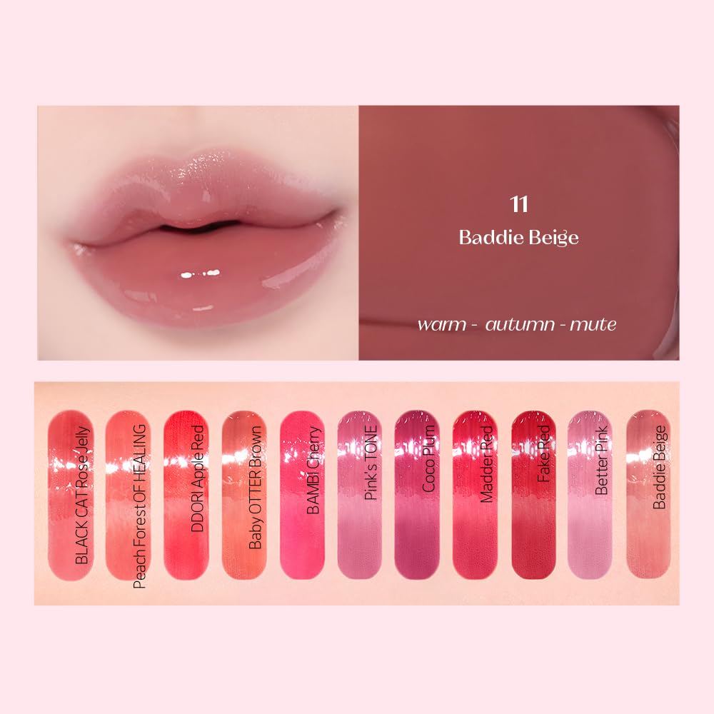ETUDE Over Glowy Lip Stain Tint Buddy Beige, 0.1 oz (3 g), Lip Tint, Lipstick, Glossy Finish, Highly Moisturizing, Melotint, Plush, Glossy, Volume, Vegan Certified