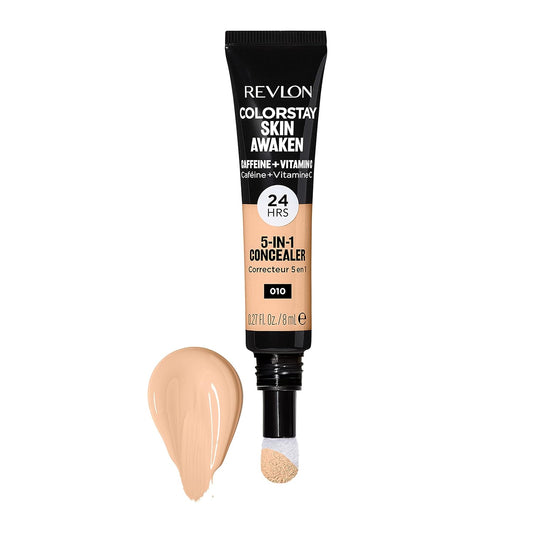 Revlon ColorStay Skin Awaken 5-in-1 Concealer, Lightweight, Creamy Longlasting Face Makeup with Caffeine & Vitamin C, For Imperfections, Dark Circles & Redness, 010 Vanilla, 0.27 fl oz
