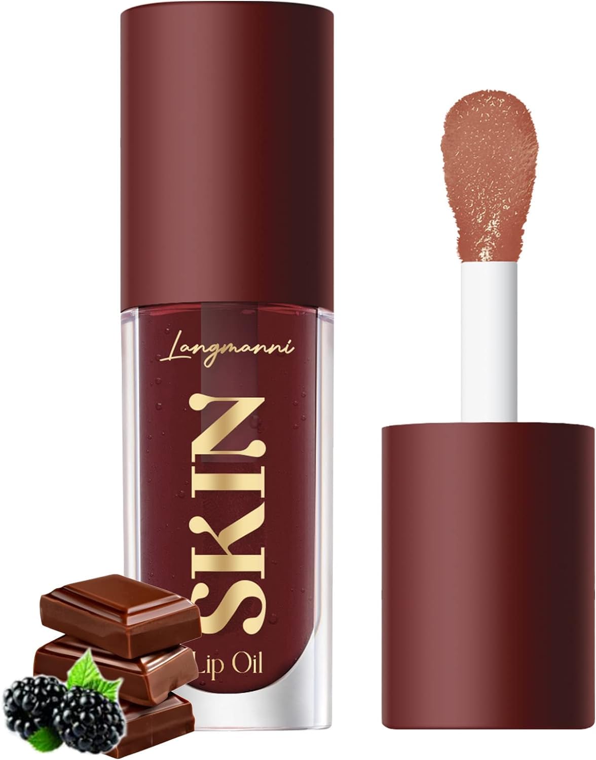 LANGMANNI Moisturizing Lip Oil,No-Sticky Lip Gloss Lip Balm Lip Care,Fruit Flavoured Lip Oil For Dry Lip's Moisturizing Hydrating And Nourishing ((Chocolate))