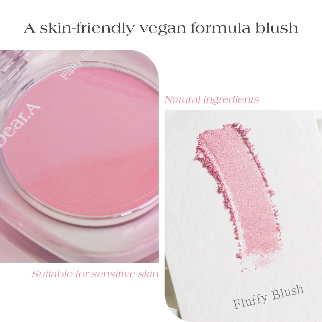 Dr.Althea Dear.A Fluffy Blush -An airy, long-lasting pressed powder blush, Effortlessly blends and layers, creates a natural, soft, healthy flush, Vegan formula (02 First Crush)
