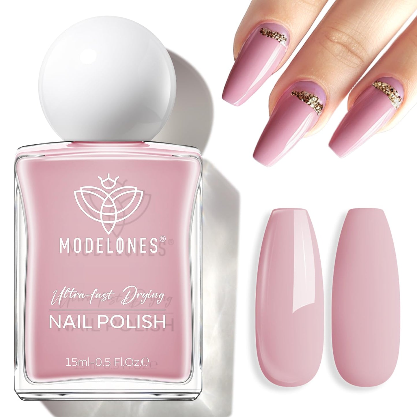 modelones Natural Pink Nail Polish, 15 ml Baby Pink Quick Dry Nail Lacquer Strengthener Long Last Shine Fingernail Toe Nail Art DIY Home Travel Manicure Gift for Women Girls 0.5 Fl Oz