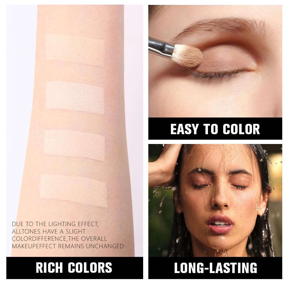 4 Colors Light Beige Nude Pink Ivory Eye Shadow Powder Palette Makeup, Neutral Matte Shimmer Cream Quad Eyeshadow Palette for Women Highly Pigmented Waterproof, paleta de sombras de ojos, Vegan