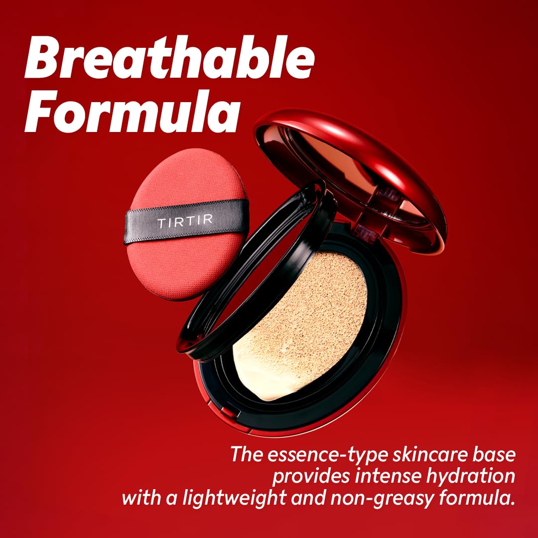 TIRTIR Mask Fit Red Cushion Foundation | Full coverage, Weightless, Skin fit, Satin Glow Finish, Korean Makeup BB Foundation, beauty, Tattoo cover up, Buildable (#33W Ginger / 0.63 Fl Oz)