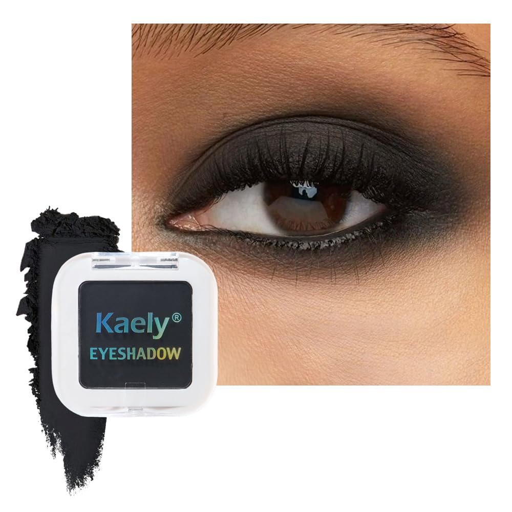 Buildable Matte Eyeshadow Makeup Palette Single - Black Shades | Creamy Pressed Powder for Easy Blending | Mini Travel Palette for Women | Everyday Natural Eye Makeup