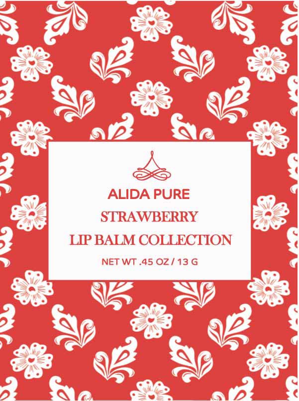 Strawberry Lip Balm Collection, Vegan Set, Beeswax Free, with Organic Jojoba and Avocado Oil, Vitamin E, Natural Moisturizer for Dry, Chapped Lips, 3 Tube Set