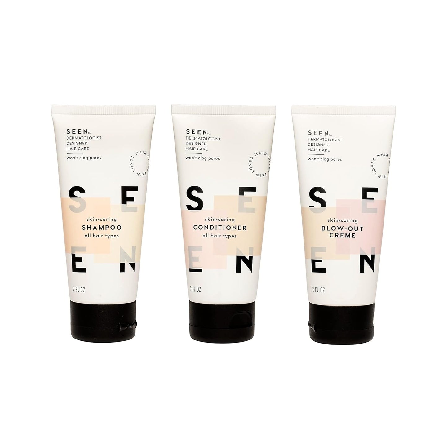 SEEN Travel Trio - Scented - Non-Comedogenic & Sulfate-Free Blow-Out Hair Cream, Shampoo & Conditioner Set- Reduces Frizz- Heat Protectant- Safe for Sensitive & Acne Prone Skin