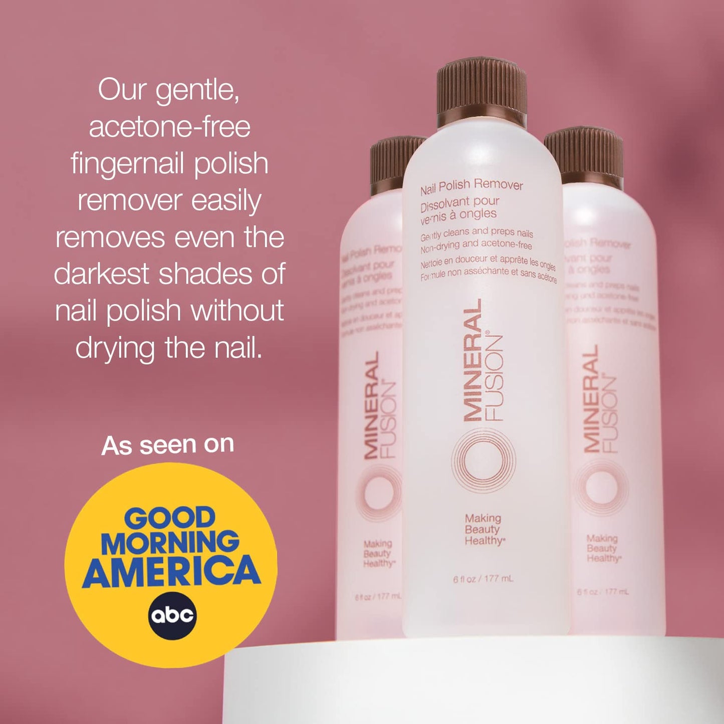 Mineral Fusion Acetone Free Nail Polish Remover, Gentle, Non-Drying, Regular & Gel Polish, 6 fl oz (2 Pack), Vegan & Cruelty-Free Nail Care for Women and Men
