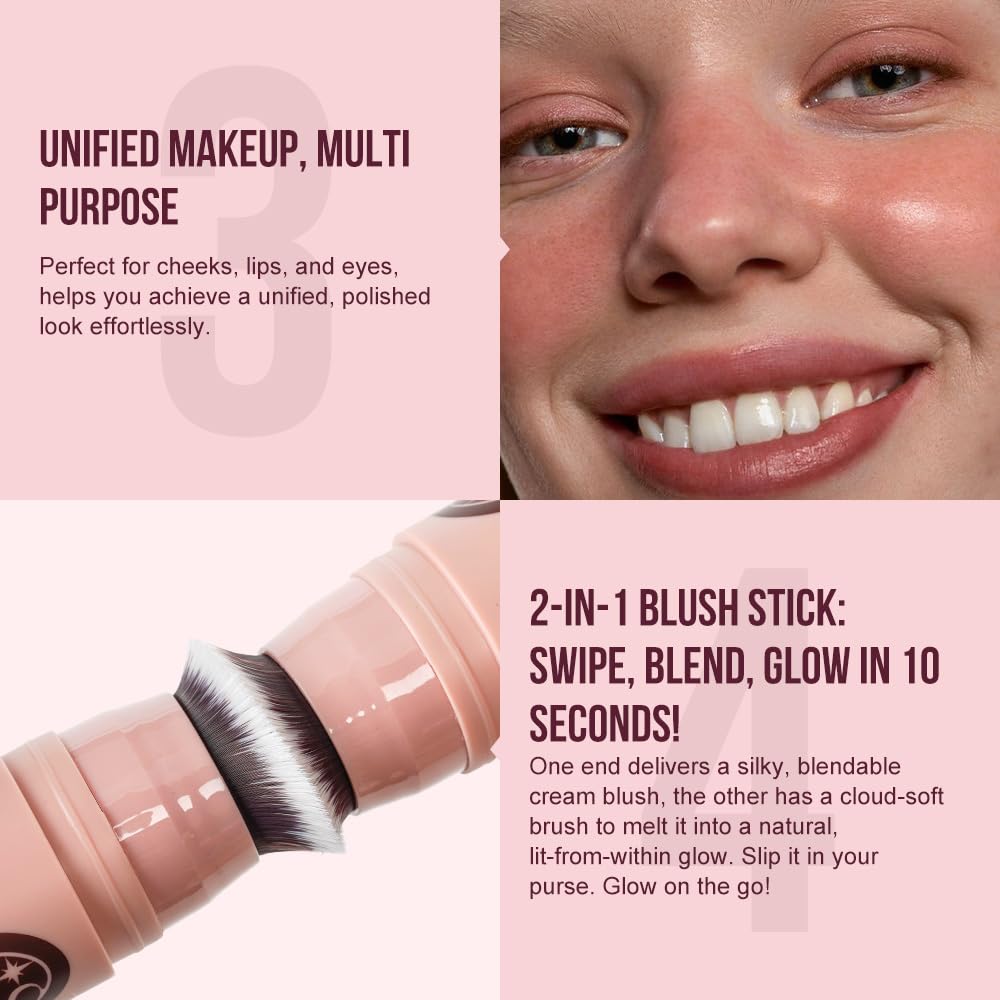 Multi-Use Waterproof Highlighter Stick with Brush – Unidollss 3-in-1 Cream Contour, Bronzer & Blush Stick for Cheeks, Eyes & Lips, Long-Lasting Glow, Easy Application(10 FIRST DATE)