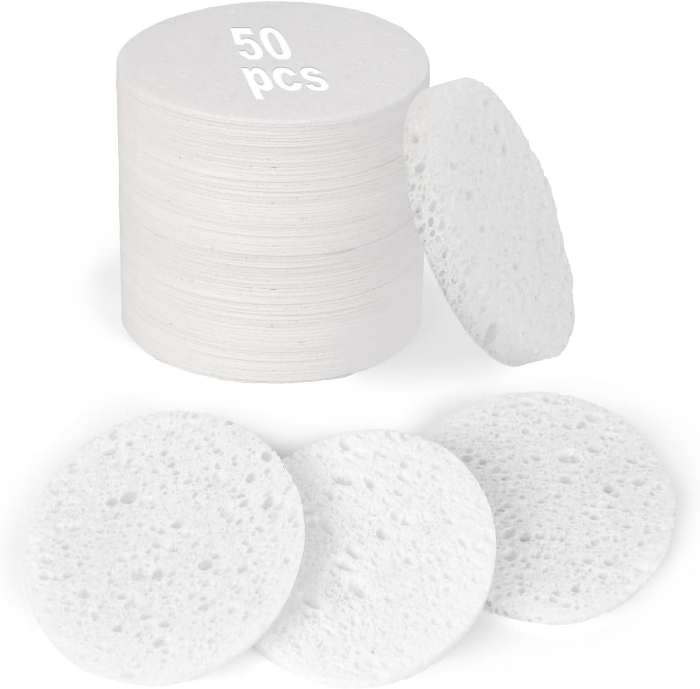 50-Count Compressed Facial Sponges,100% Natural Cellulose Cosmetic Make Up Sponges for Face Daily Facial Cleansing,Exfoliating,Makeup Removal(White)