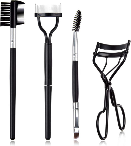 Eyelash Comb Brush Tools EBANKU 4pcs Eyebrow Brush Comb Eyelashes Curler Lash Separator Tool Double Ended Professional Eye Brow Spoolie Brushes for Makeup Grooming (Black)