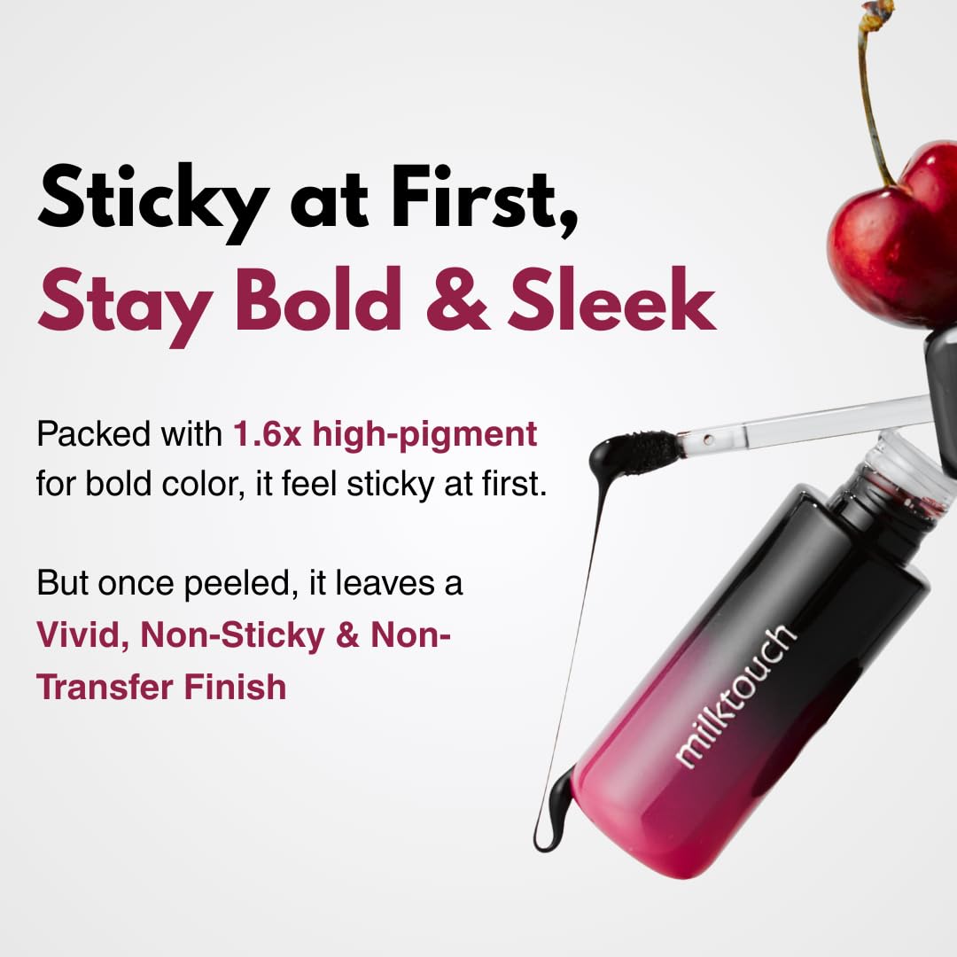 MILKTOUCH Black Peel Off Lip Tattoo - Long-Lasting Matte Lip, Waterproof & Transfer-Proof, Highly Pigmented, Stay-On-All-Day Lip Tint Stain (4.5g) #05 Black Fig