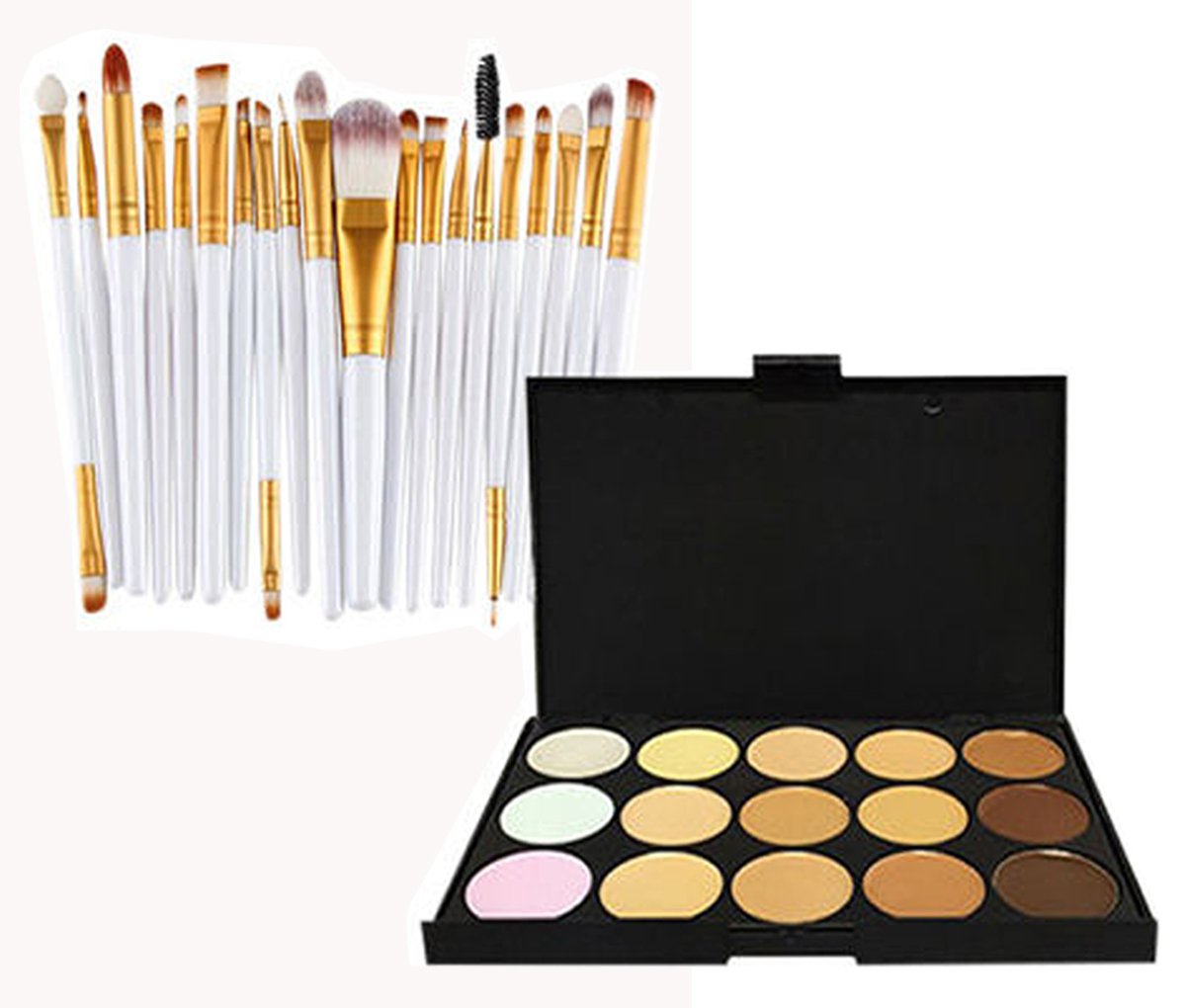 20pc White Eye And 15pc Contour Pallet Eye Makeup Brush Set