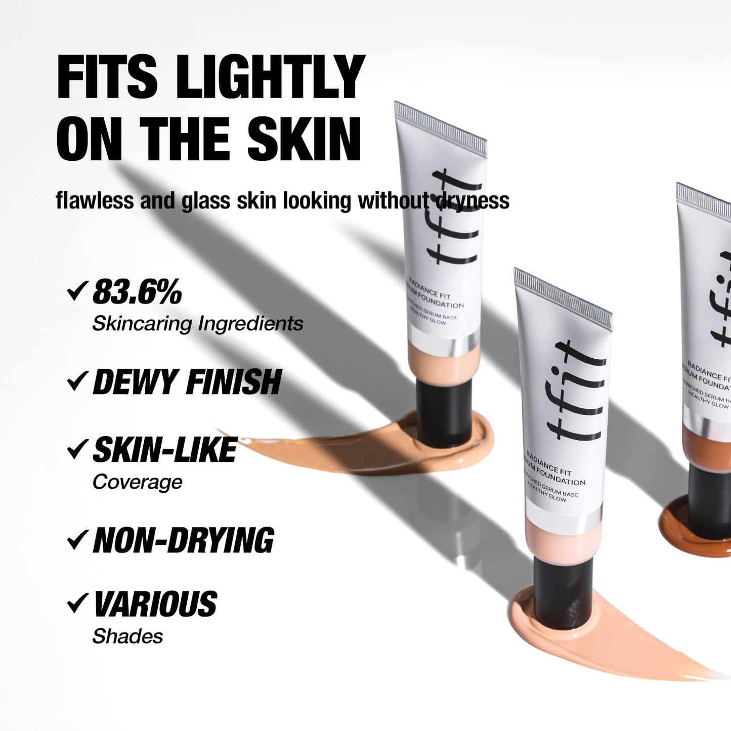 TFIT Radiance Fit Serum Foundation - Flawless Coverage, Dewy finish, Long-lasting, Lightweight, Korean Makeup,1.05 Oz. (N1.5 Suede, 1.05 Oz.)