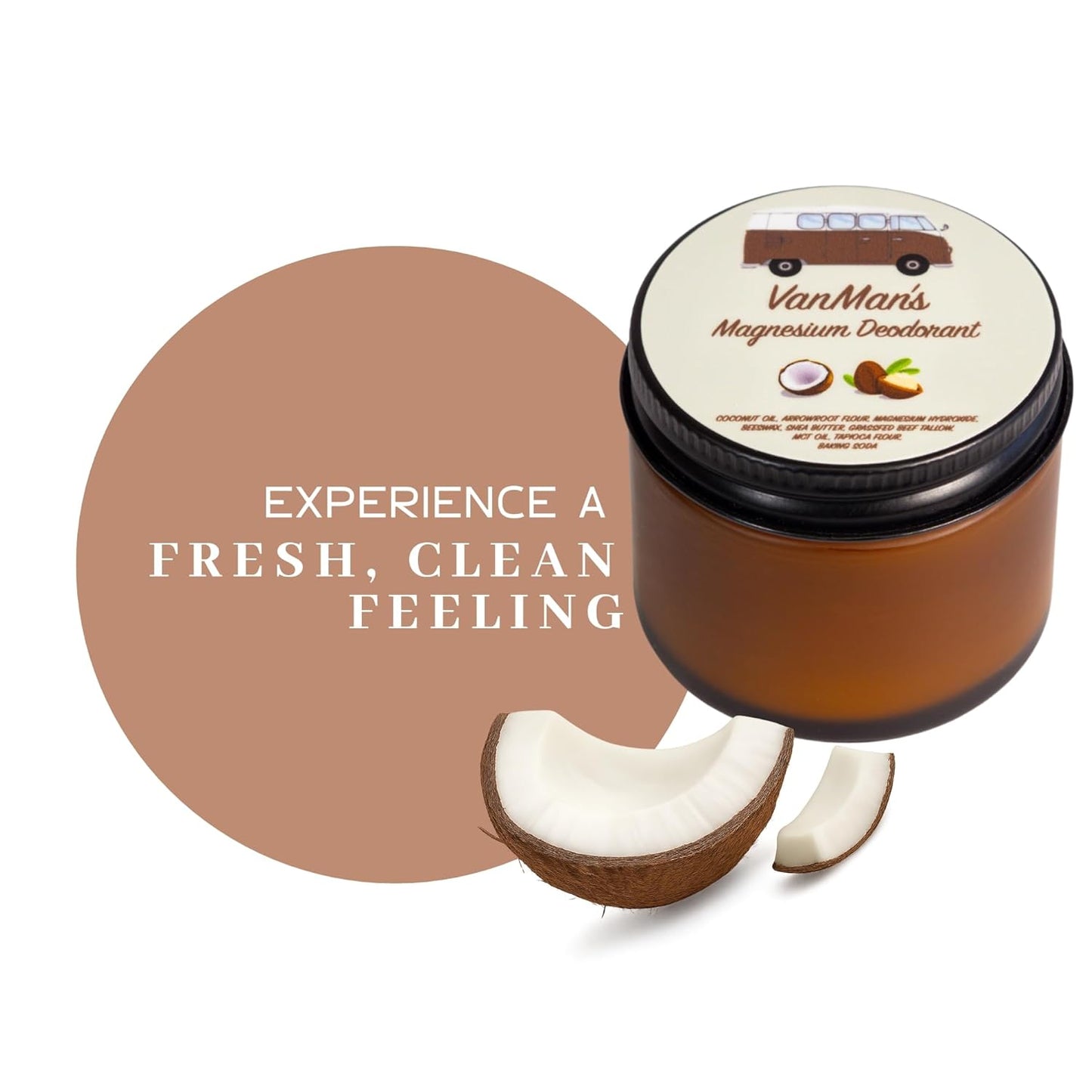 VanMan Coconut & Magnesium Deodorant Jar - Natural Aluminum Free Deodorant for Women & Men - Effective Odor Control for Delicate Skin - With Tallow, Shea Butter & Coconut Oil - 2 Fl Oz Unscented