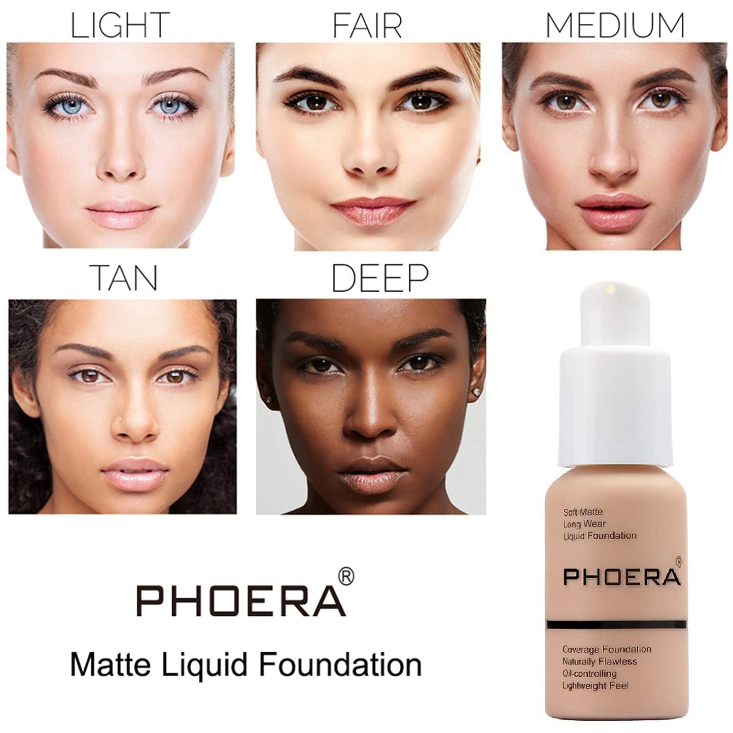 PHOERA Foundation, PHOERA Matte Liquid Foundation,PHOERA Makeup for Women, PHOERA Foundation Full Coverage Concealer, 30ml 24HR Matte Oil Control Concealer (108-Tan)