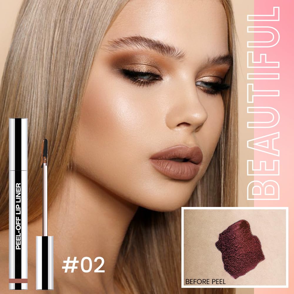 2Pcs Peel Off Matte Liquid Lip Gloss Stain-Lip Liner with Tweezer, Peel Off Lip Stain, Long Lasting & Waterproof Lipstick Tattoo, Transfer-Proof Lip Gloss for All Skin Types (02#+03#, 2Pcs)