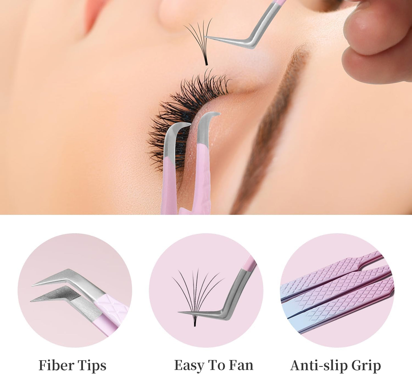 Eyelash Extension Tweezers,Fiber Tip Grip Boot Volume Lash Tweezers,Professional Pointed Lash Extension Tweezers for Easy Lash Application and Removal(2Pcs-F03/04)