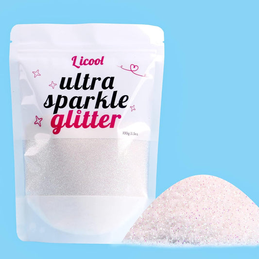 100g/3.5oz Pack Iridescent Rainbow Fine Glitter for DIY Craft, Extra Fine Glitter for Epoxy Resin, Glitter for Tumbler Candle Making, Festival Decoration Makeup Body Face Nail Art (Iridescent White)