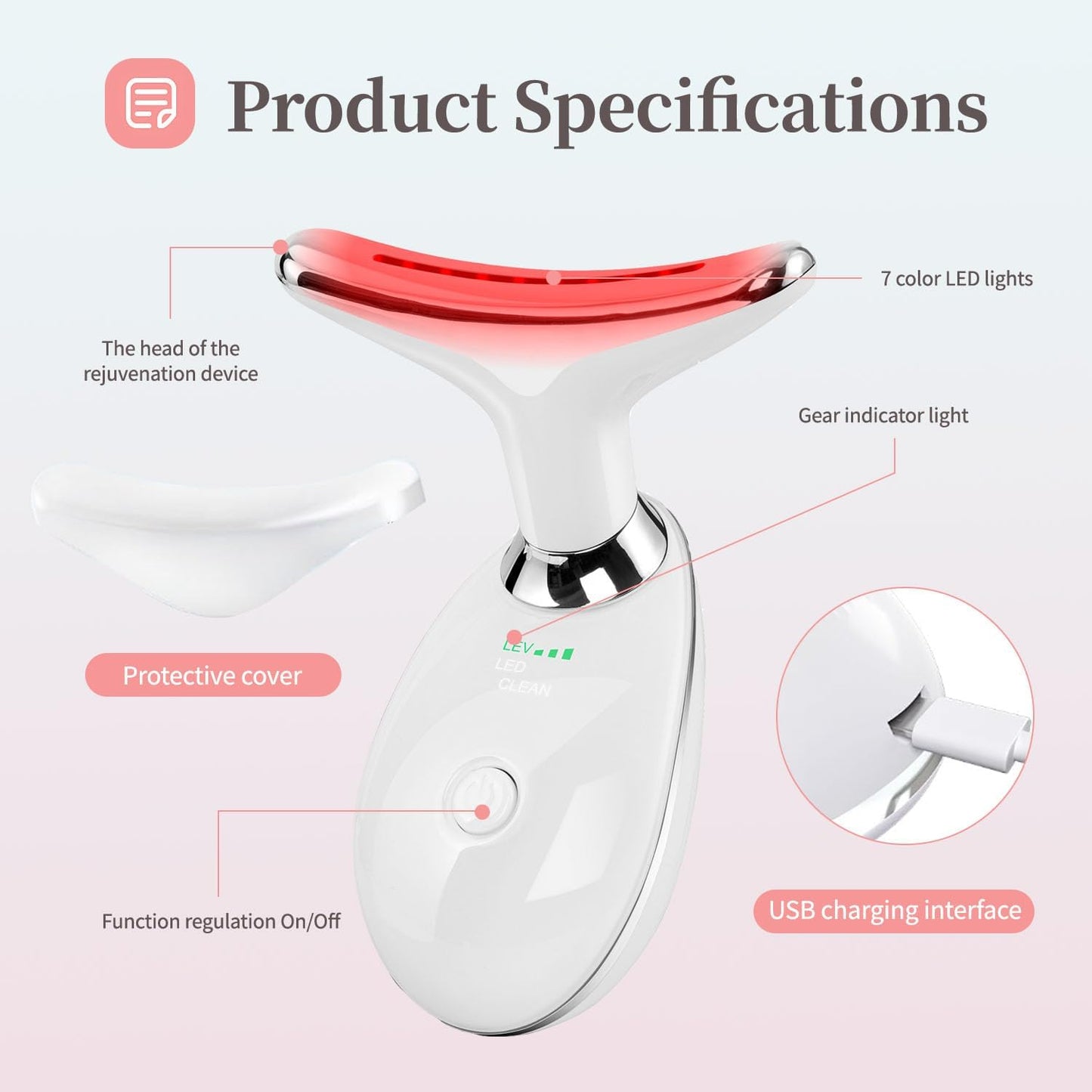 Red-Light-Therapy-for-Face and Neck, Face 𝖲 culpting Wand with 7 Color, Anti 𝖶rinkles Facial Massager for Face and Neck Tool for Skin Care (White)