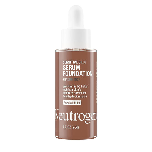 Neutrogena Healthy Skin Sensitive Skin Serum Foundation with Pro-Vitamin B5, Color Correcting & Pore Minimizing Liquid Foundation & Face Serum, Buildable Coverage, Deep 02, 1 oz