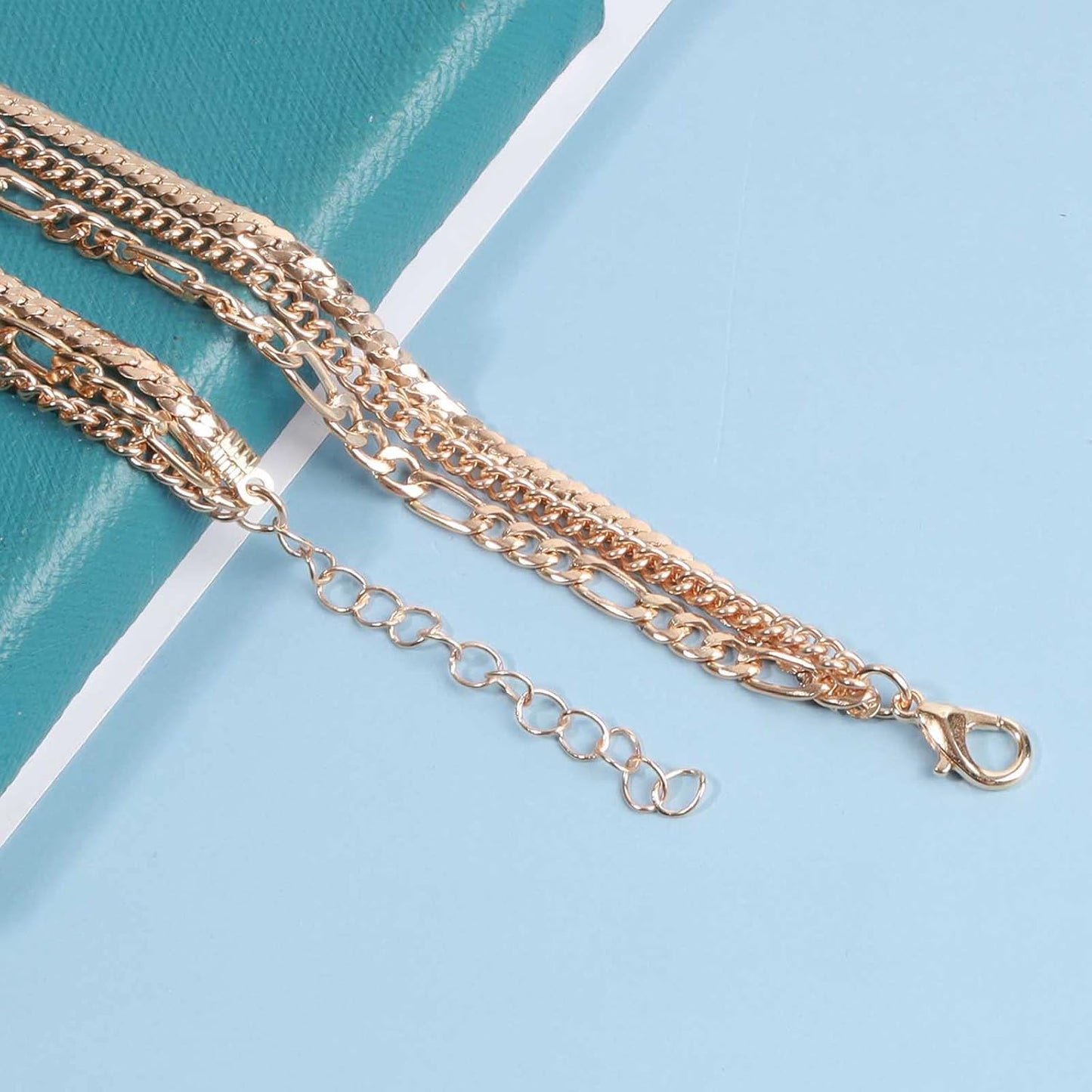 Punk Layered Figaro Chain Necklace Gold Snake Chain Choker Necklace Chunky Herringbone Necklace Vintage Layering Curb Chain Necklace Jewelry for Women and Girls Gifts for Her