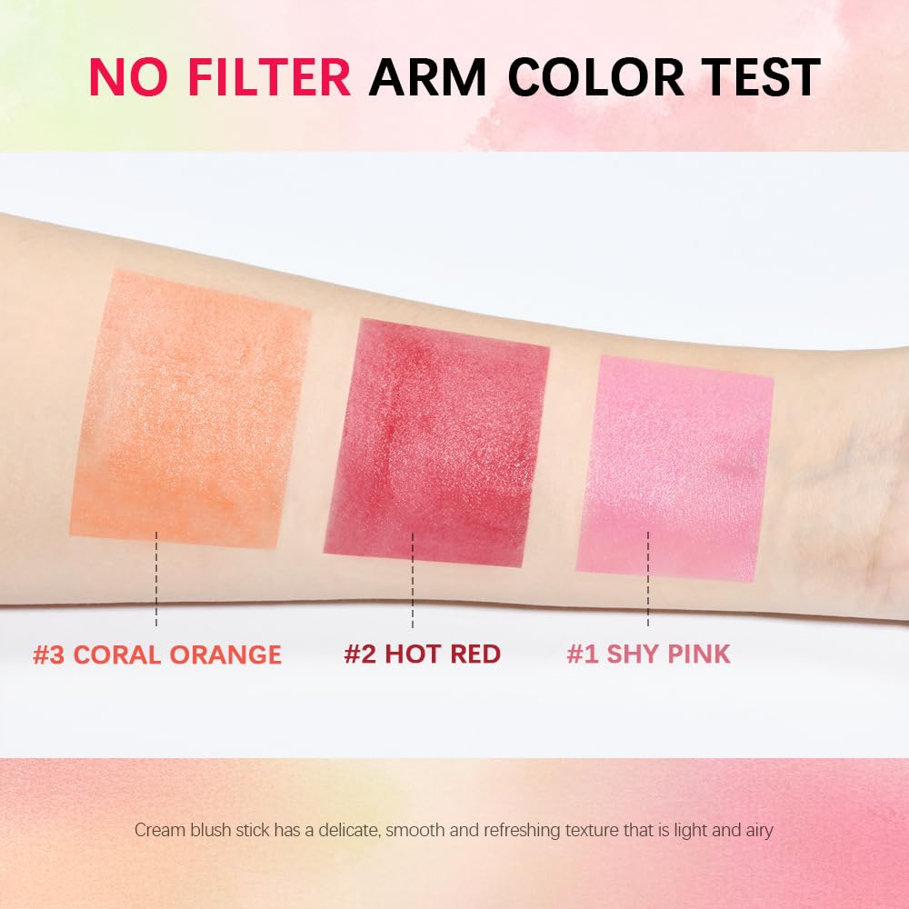 Blush Rare Beauty Liquid Blush Cream Blush Stick For Cheeks Natural Blendable Powder Blusher Stick On The Go Blush Brushes For Makeup Cheeks,Natural Waterproof, Long Lasting (3PC)