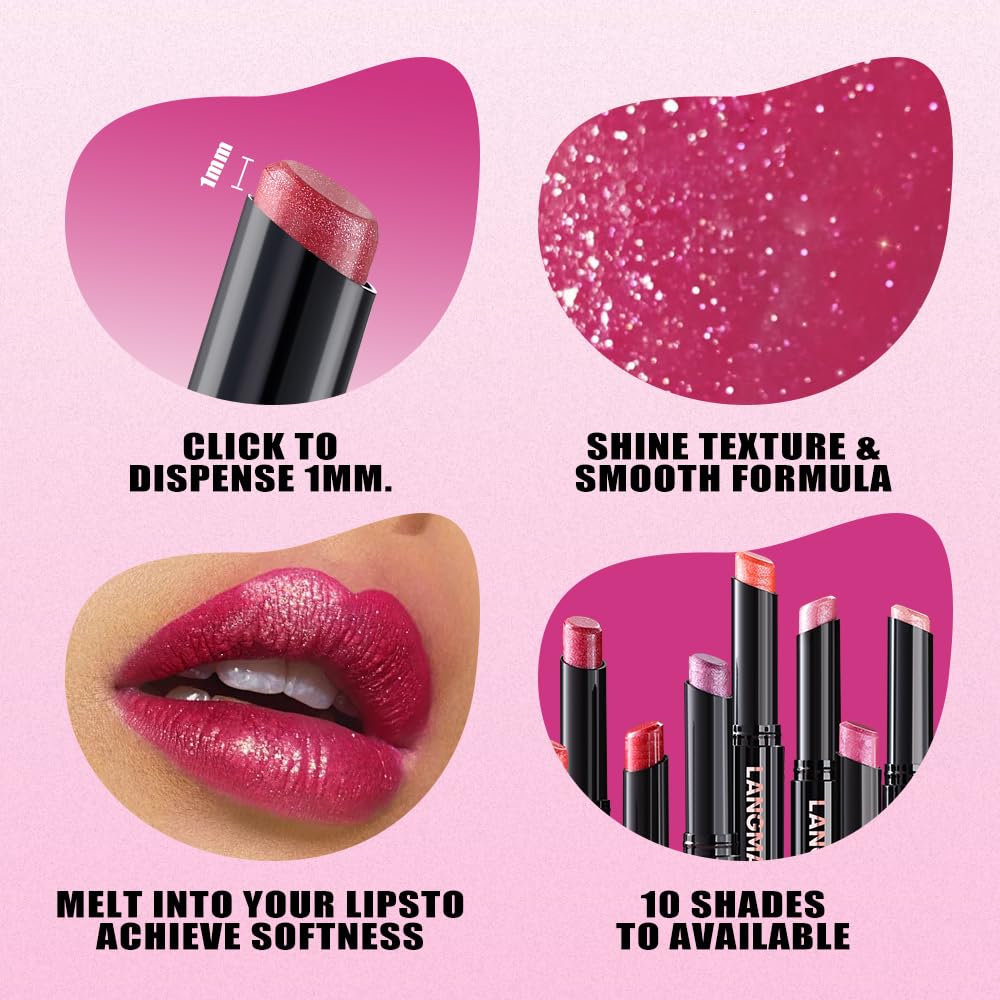 Jolilab 4Pcs Sparkling Lipstick Lip Gloss Long Lasting Waterproof Moisturizer Lip Balm Glitter Shimmer Metallic Lipstick, Diamond Shiny Bold Glow Goth for Women Girls,Non-sticky(01+02+07+08