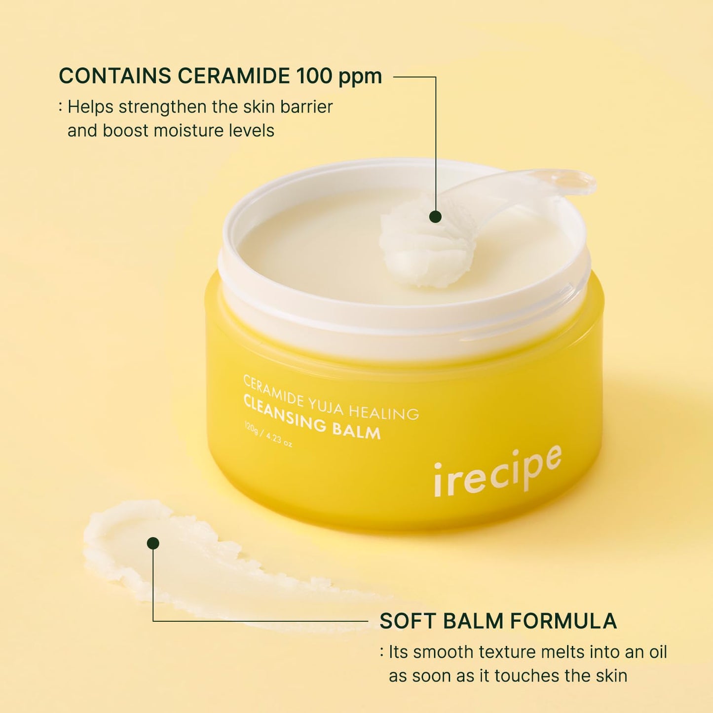 Ceramide Yuja Makeup Cleansing Balm with Travel Size | Deep Cleansing All-in-One Korean Face Cleanser, Makeup Remover, Zero Irritation, Blackheads Remover, Clean Beauty, Vegan (120g / 4.23oz)