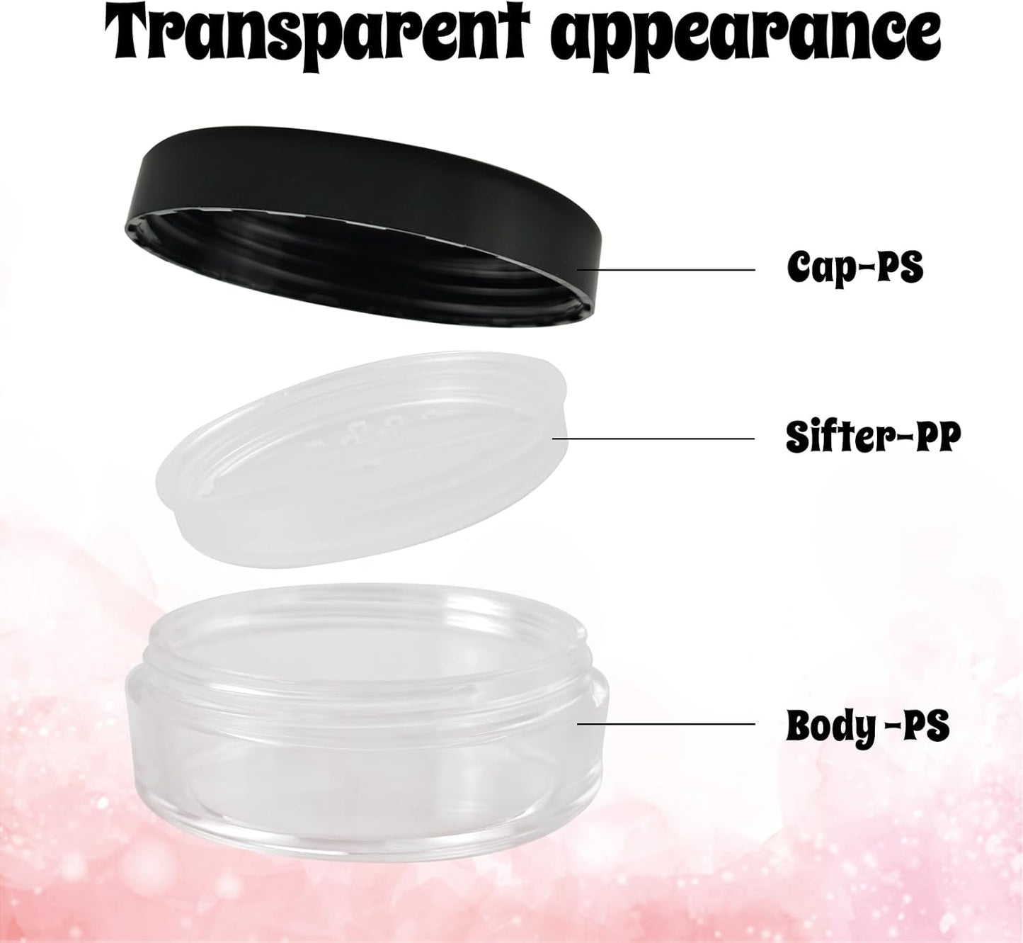 Nirvany 6PCS 10ml Refillable Loose Powder Containers, Black Travel Makeup Jars with Rotating Sifter & Leakproof Screw Lids